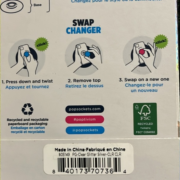 NIP NWT Popsockets Popgrip for cellphone clear with glitter - Picture 4 of 7